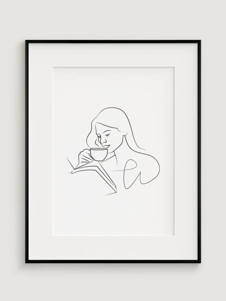 Minimalistická Ilustrácia Žena s Kávou