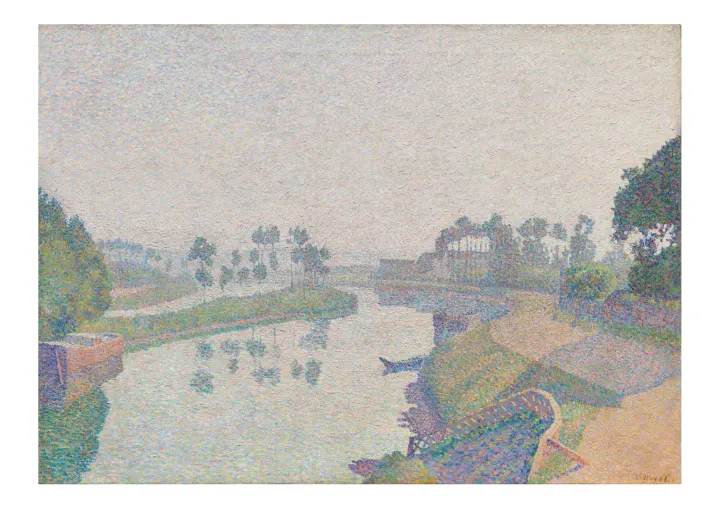 Breh rieky Oise za úsvitu, Louis Hayet, 1888