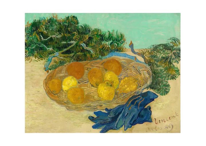 Zátišie s pomarančami,citrónmi a modrými rukavicami, Vincent van Gogh, 1889